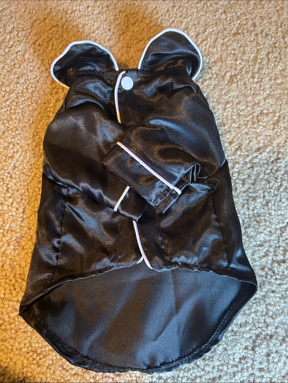Black Satin Dog Pajama Top with White Piping